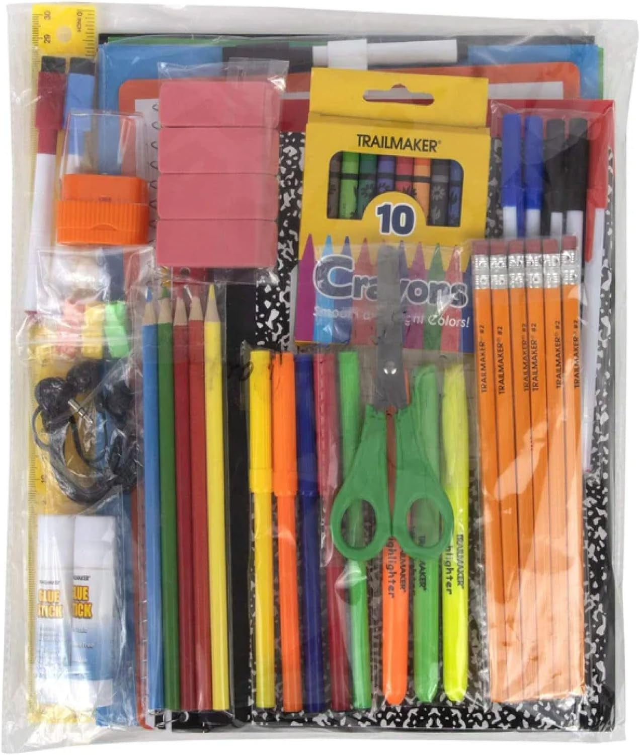 12 Pack of 60 Piece Sets of Bulk Back to School Supplies Bundle Kit for Girls, Boys, Kids, Back to School Supply Box Bundle Kit Includes Notebooks, Folders, Headphones, Ruler, and More