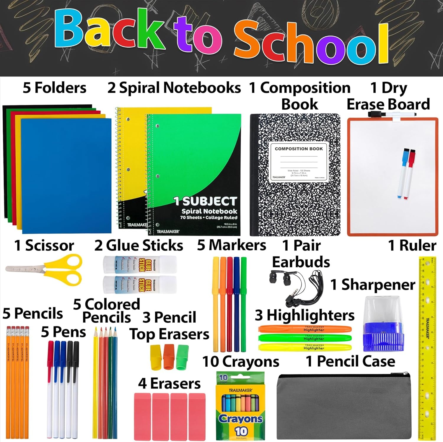 12 Pack of 60 Piece Sets of Bulk Back to School Supplies Bundle Kit for Girls, Boys, Kids, Back to School Supply Box Bundle Kit Includes Notebooks, Folders, Headphones, Ruler, and More