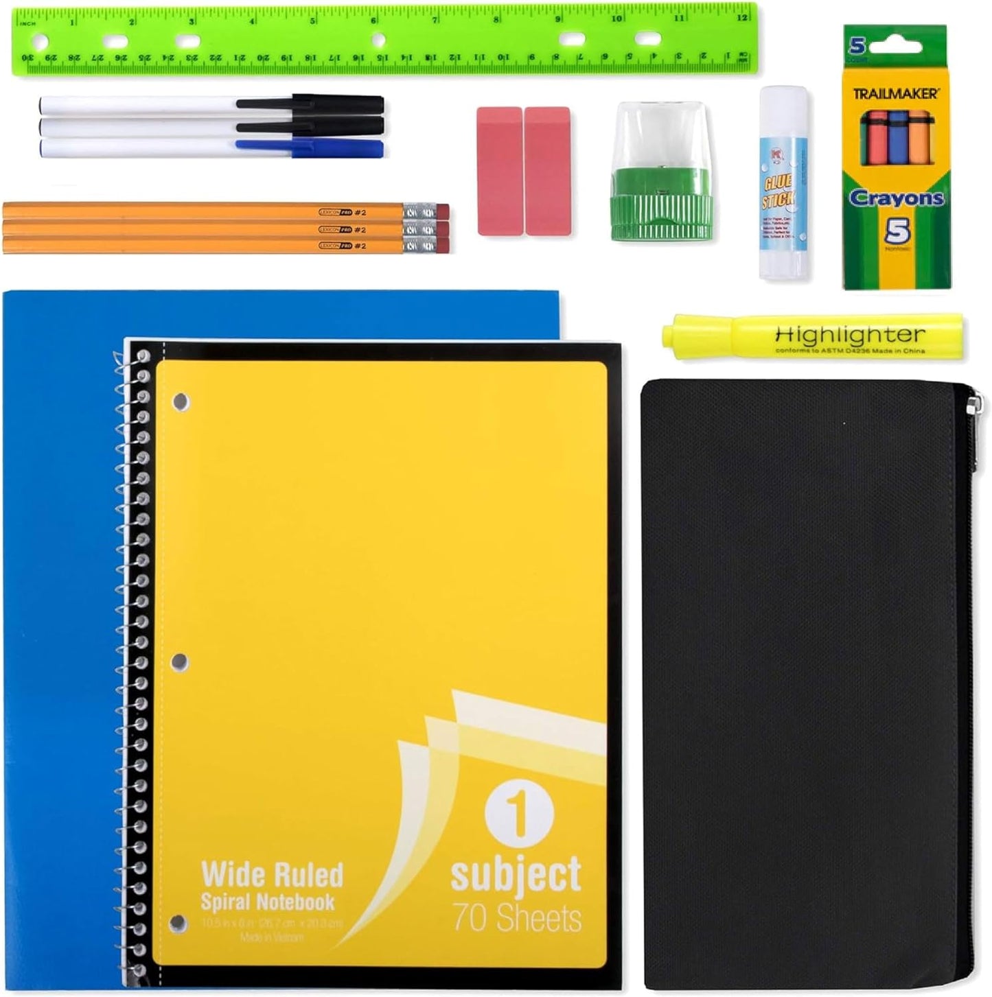 24 Pack Bulk Back to School Supplies for Kids | 20 Piece School Supply Kits in Bulk for Kindergarten, Elementary, K-12 with Notebook, Crayons, Pencils, and More