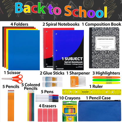 Bulk Elementary School Supply Kits, 12 Packs of 45 Piece Wholesale School Supplies for Kids Includes Folders Notebooks Pencils Pens and Much More!