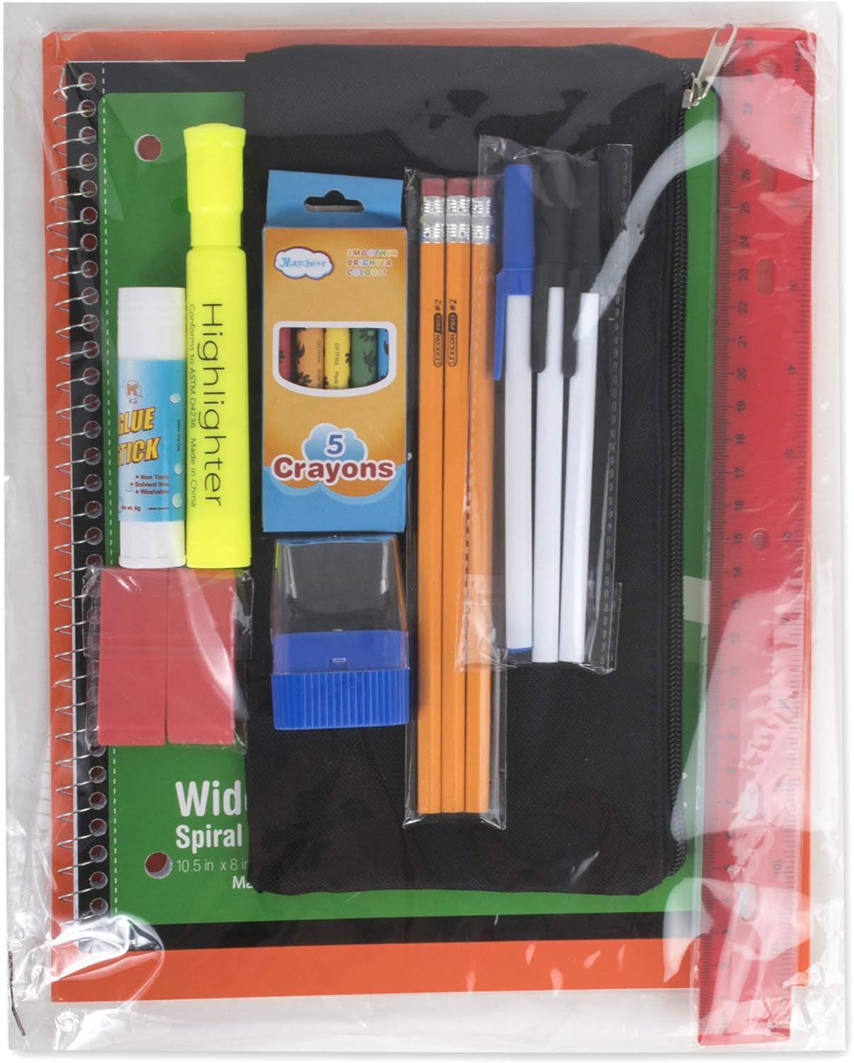 24 Pack Bulk Back to School Supplies for Kids | 20 Piece School Supply Kits in Bulk for Kindergarten, Elementary, K-12 with Notebook, Crayons, Pencils, and More